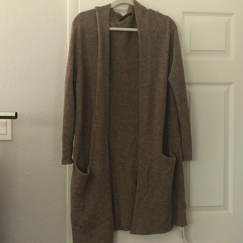 Jenni Kayne Long Open-Front Cardigan in Taupe Brown - Picture 2 of 7
